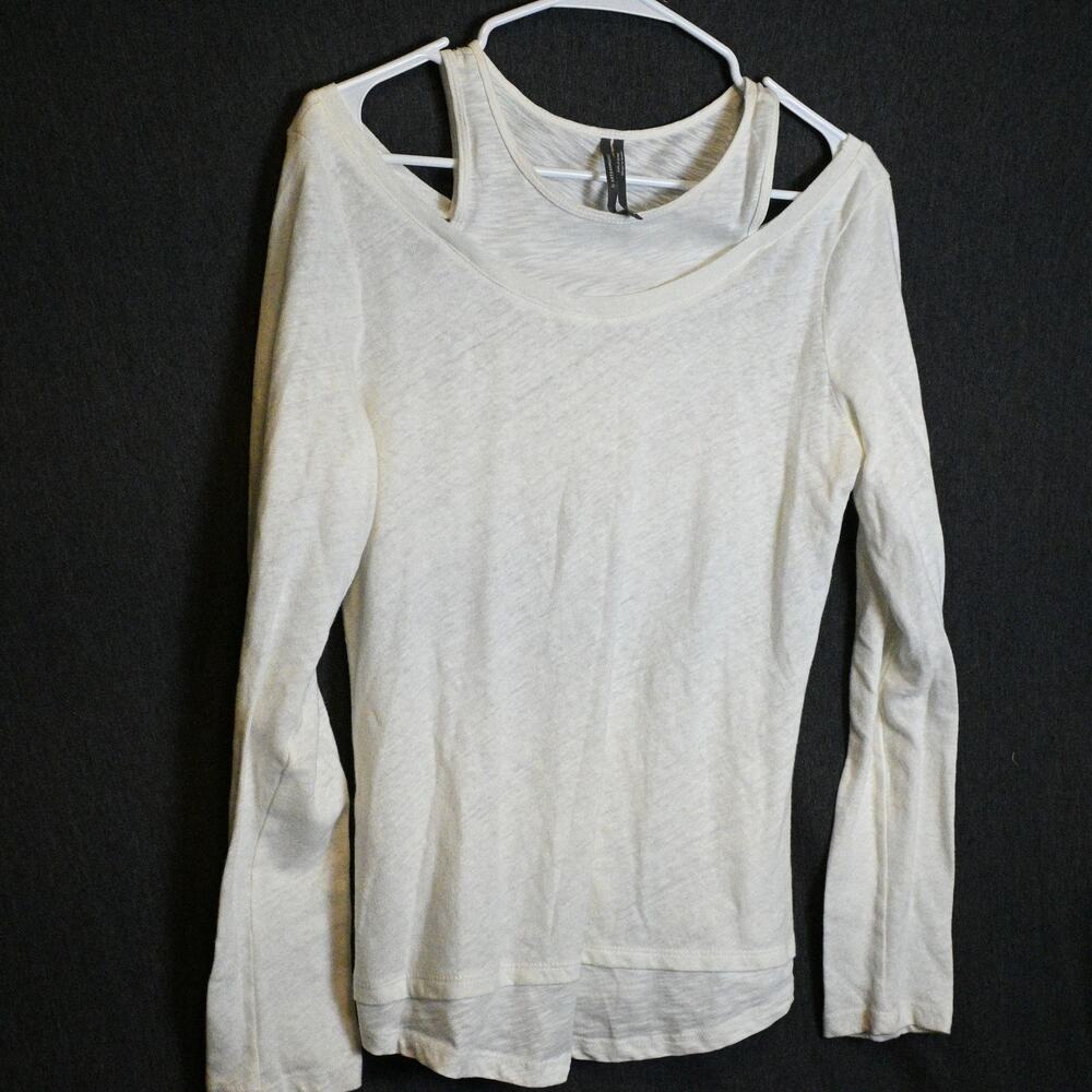 Anthropologie Women's S Double Layered Tank Long Sleeve Top Sheer White